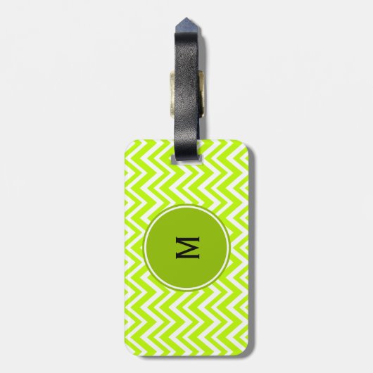 Monogram Lime Green und White Zigzag Muster Gepäckanhänger (Rückseite vertikal)