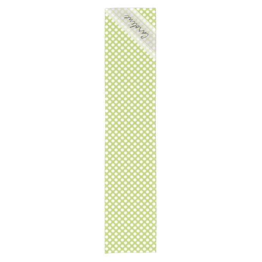 Monogram Lime Green White Trendy Polka Dot Muster Kurzer Tischläufer (Vorderseite)