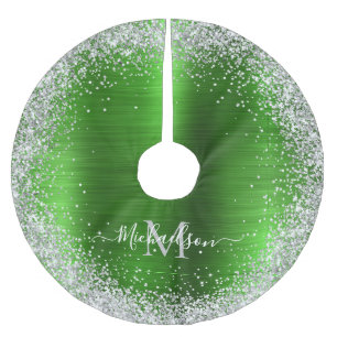 Monogram Limegrün Silber Glitter Girly Glam Polyester Weihnachtsbaumdecke