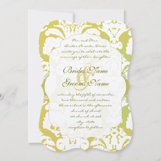 Monogram Limon Light Gold Damask Einladung (Vorderseite)