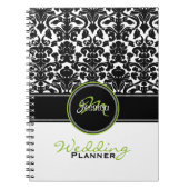 Monogram Limoner Schwarz-weiß Damask Hochzeitsplan Notizblock (Vorderseite)
