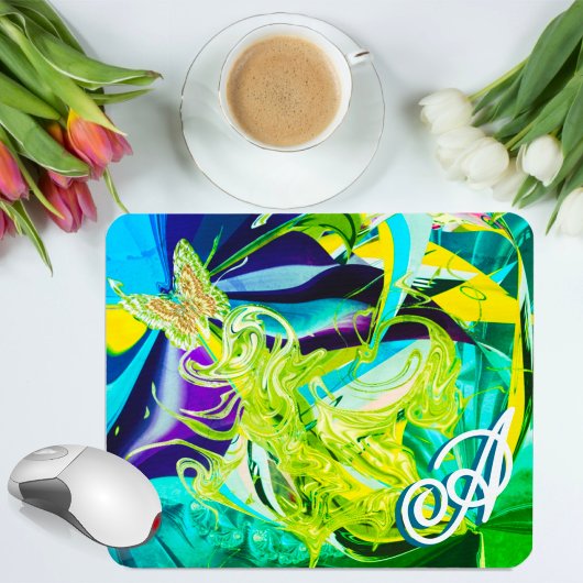 Monogram Liquid Wirbel Gold Butterfly Abstrakt Mousepad
