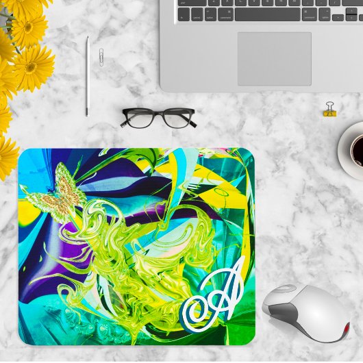 Monogram Liquid Wirbel Gold Butterfly Abstrakt Mousepad