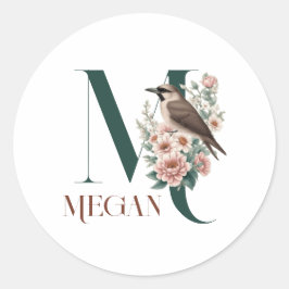Monogram Little Bird Custom Personalisiert Initial Runder Aufkleber