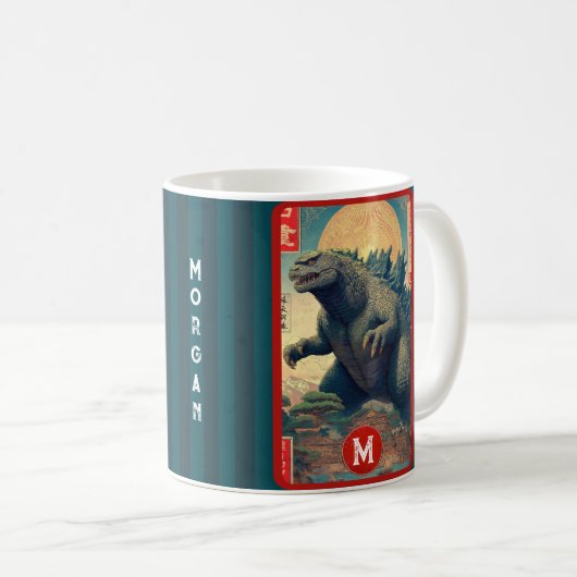 Monogram Lizard Monster Retro Bold Cool Kaffeetasse (VorderseiteRechts)