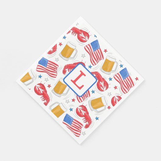 Monogram Lobster Beer Flag Star Paper Teller Serviette (Ecke)