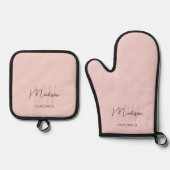 Monogram Logo Bakery Pink Ofenhandschuh & Topflappen-Set (Vorderseite)