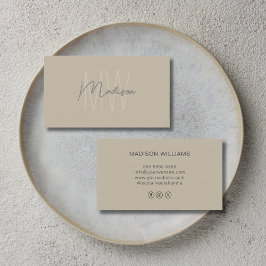 Monogram Logo Beige Moderne Social Media Icons Visitenkarte