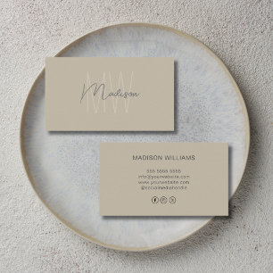 Monogram Logo Beige Moderne Social Media Icons Visitenkarte
