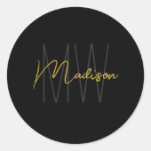 Monogram Logo Black Gold Modern Minimalistisch Runder Aufkleber (Vorderseite)