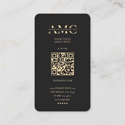 Monogram Logo Company A M Modern Black Gold Visitenkarte (Rückseite)