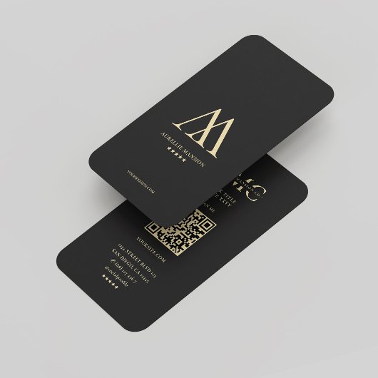 Monogram Logo Company A M Modern Black Gold Visitenkarte