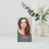 Monogram Logo Foto Makeup Artist Grau Visitenkarte (Stehend Vorderseite)
