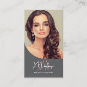 Monogram Logo Foto Makeup Artist Grau Visitenkarte (Vorderseite)