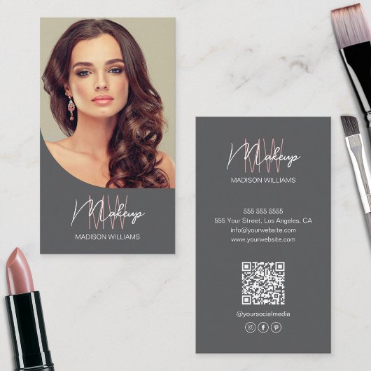 Monogram Logo Foto Makeup Artist Grau Visitenkarte