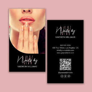 Monogram Logo Foto Nail Artist Black Visitenkarte