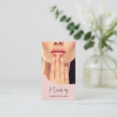Monogram Logo Foto Nail Artist Pink Visitenkarte (Stehend Vorderseite)