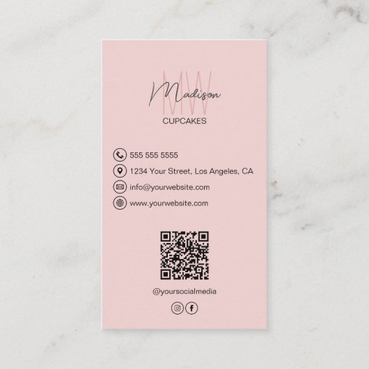 Monogram-Logo für Bäckereien Cupcake Foto QR Rosa Visitenkarte (Rückseite)