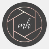 Monogram-Logo für moderne Imitate Rose Gold Fotogr Runder Aufkleber (Vorderseite)