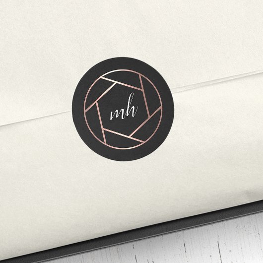 Monogram-Logo für moderne Imitate Rose Gold Fotogr Runder Aufkleber