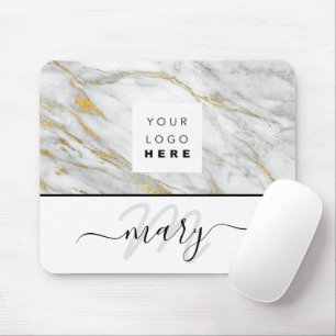 Monogram-Logo-Marble Gold Grau Weiß Mousepad