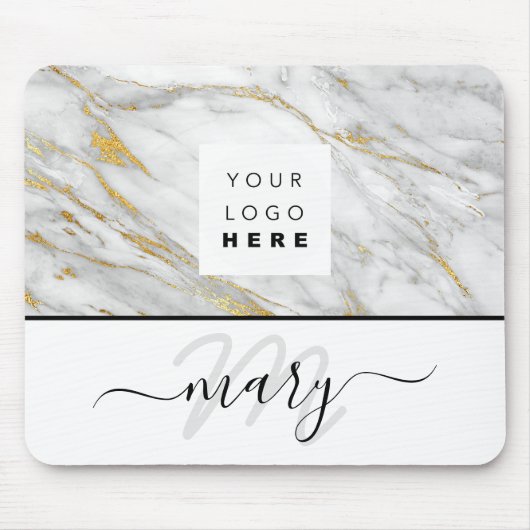 Monogram-Logo-Marble Gold Grau Weiß Mousepad (Vorne)