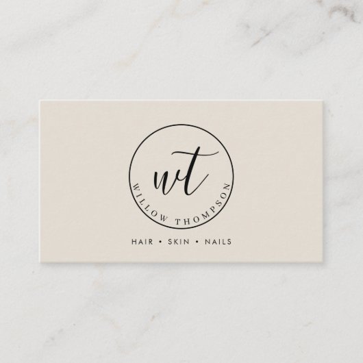 Monogram Logo-Minimalistisch Boho Beige-Vorlage Visitenkarte (Vorderseite)