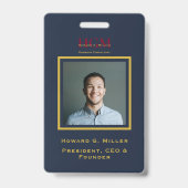 Monogram Logo Modern Navy Red Gold Foto Ausweis (Back)