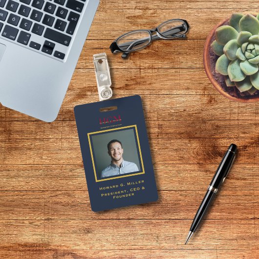 Monogram Logo Modern Navy Red Gold Foto Ausweis