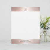 Monogram Logo Moderne Rose Gold Border Briefbogen (Stehend Vorderseite)