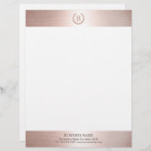 Monogram Logo Moderne Rose Gold Border Briefbogen (Vorne/Hinten)