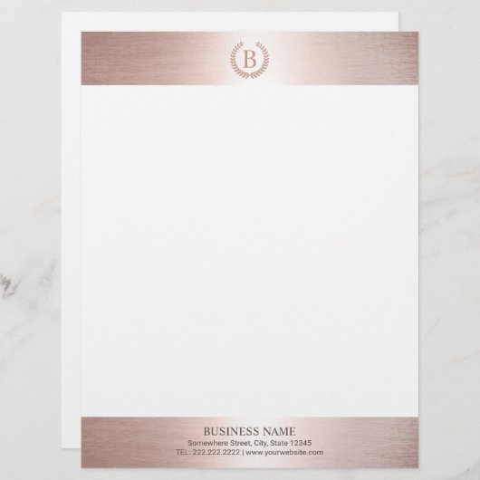 Monogram Logo Moderne Rose Gold Border Briefbogen (Vorne/Hinten)
