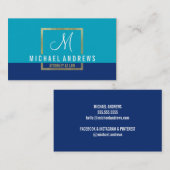 MONOGRAM LOGO Moderne Smart Gold Box Aqua Marine B Visitenkarte (Vorne/Hinten)