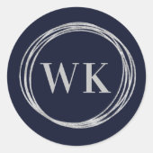 Monogram Logo Navy Silver Business Runder Aufkleber (Vorderseite)