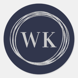 Monogram Logo Navy Silver Business Runder Aufkleber