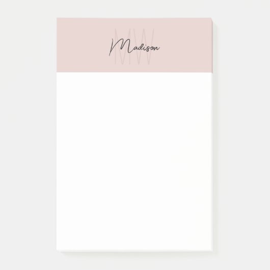 Monogram Logo Rosa Modern Minimalistisch Post-it Klebezettel (Vorderseite)
