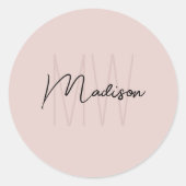 Monogram Logo Rosa Modern Minimalistisch Runder Aufkleber (Vorderseite)