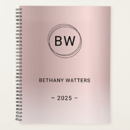 Monogram Logo Rose Gold Blush Metallic Planer