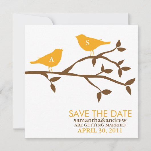 Monogram Love Birds Wedding Save the Date (Vorderseite)