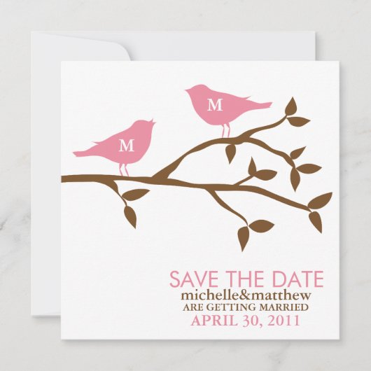 Monogram Love Birds Wedding Save the Date Einladung (Vorderseite)
