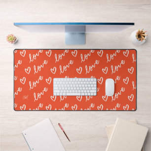Monogram Love Hearts & Lettering Muster Rot Schreibtischunterlage