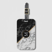 Monogram Luggage Tag Black White Marble Stone Gepäckanhänger (Vorderseite Vertikal)