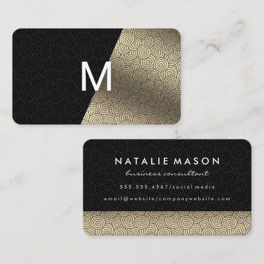 Monogram Lux Gold Swirl Visitenkarte (Vorne/Hinten)