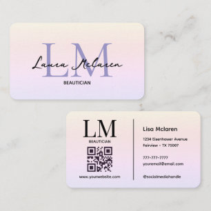 Monogram Luxe Ästhetik Pastellfarben QR-Code Visitenkarte