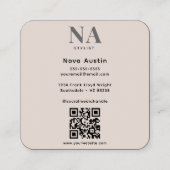 Monogram Luxe Trendy Aesthetic Blush Pink QR Code Quadratische Visitenkarte (Rückseite)