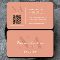 Monogram Luxe Trendy Aesthetic Coral Pink QR Cod