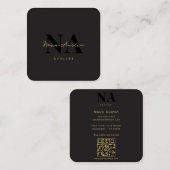 Monogram Luxe Trendy Aesthetic Gold Black QR Code Quadratische Visitenkarte (Vorne/Hinten)