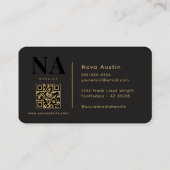 Monogram Luxe Trendy Aesthetic Gold Black QR Code Visitenkarte (Rückseite)
