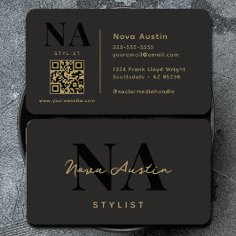 Monogram Luxe Trendy Aesthetic Gold Black QR Code Visitenkarte
