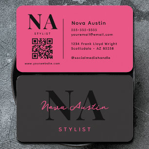 Monogram Luxe Trendy Aesthetic Hot Pink QR Code C Visitenkarte